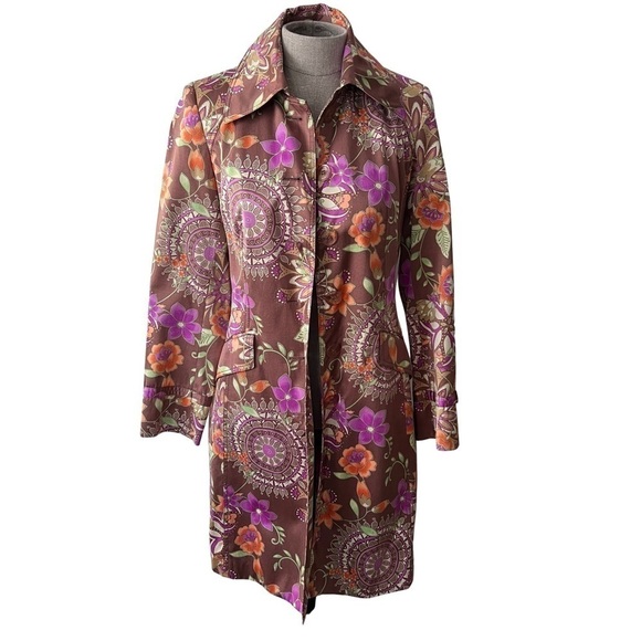 Bianca Nygard Pastel Floral Satin Long Blazer Coat Size 6 - Picture 1 of 11